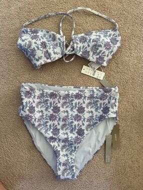 NWT J. Crew Bikini Set - Lavender & Sky Blue Floral on White